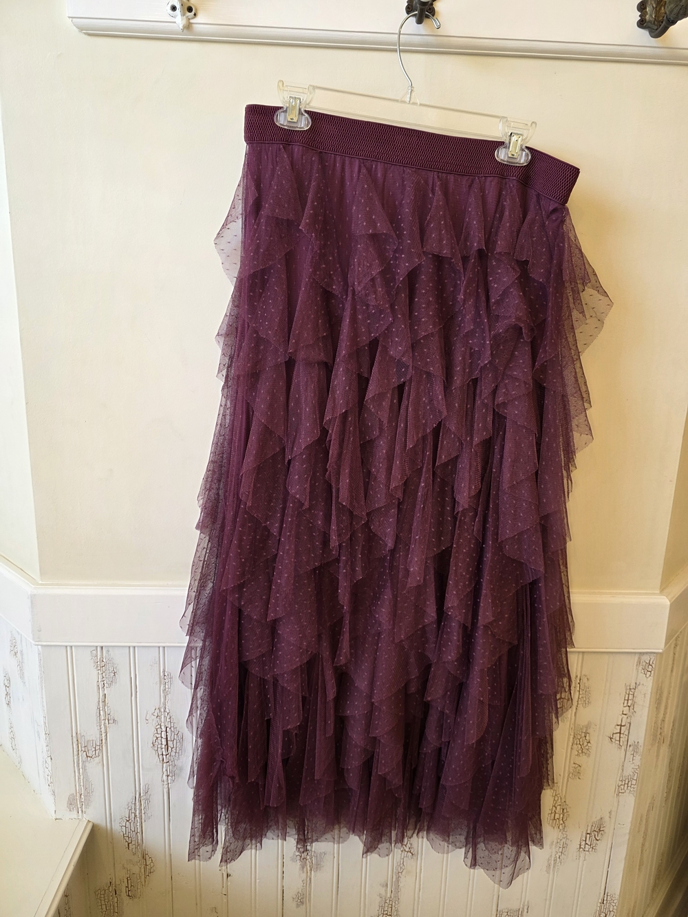 By Anthropologie Burgundy Layered Tulle Midi Skirt - Picture 2 of 3